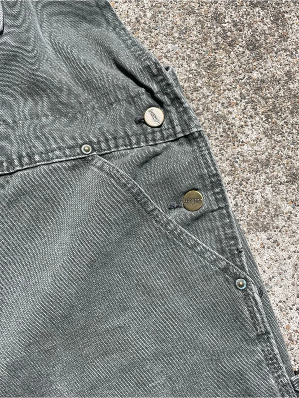 VTG Carhartt R06 MOS Canvas Bib Overalls 40x30 Double Knee Green Union Made USA - Picture 4 of 16